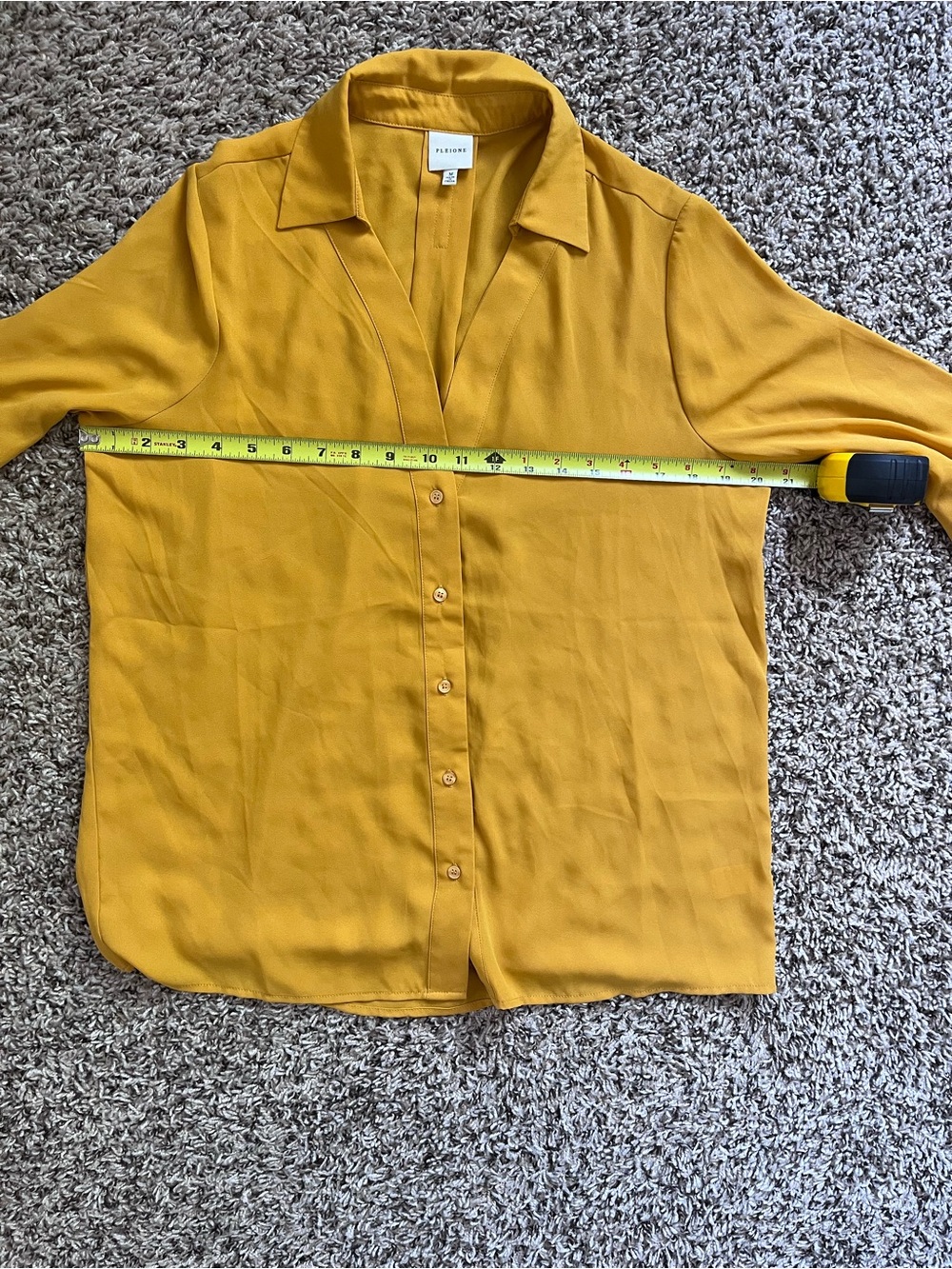 Pleione Mustard Yellow Long Sleeve V-Neck Button Down Blouse Size Medium - Picture 5 of 6